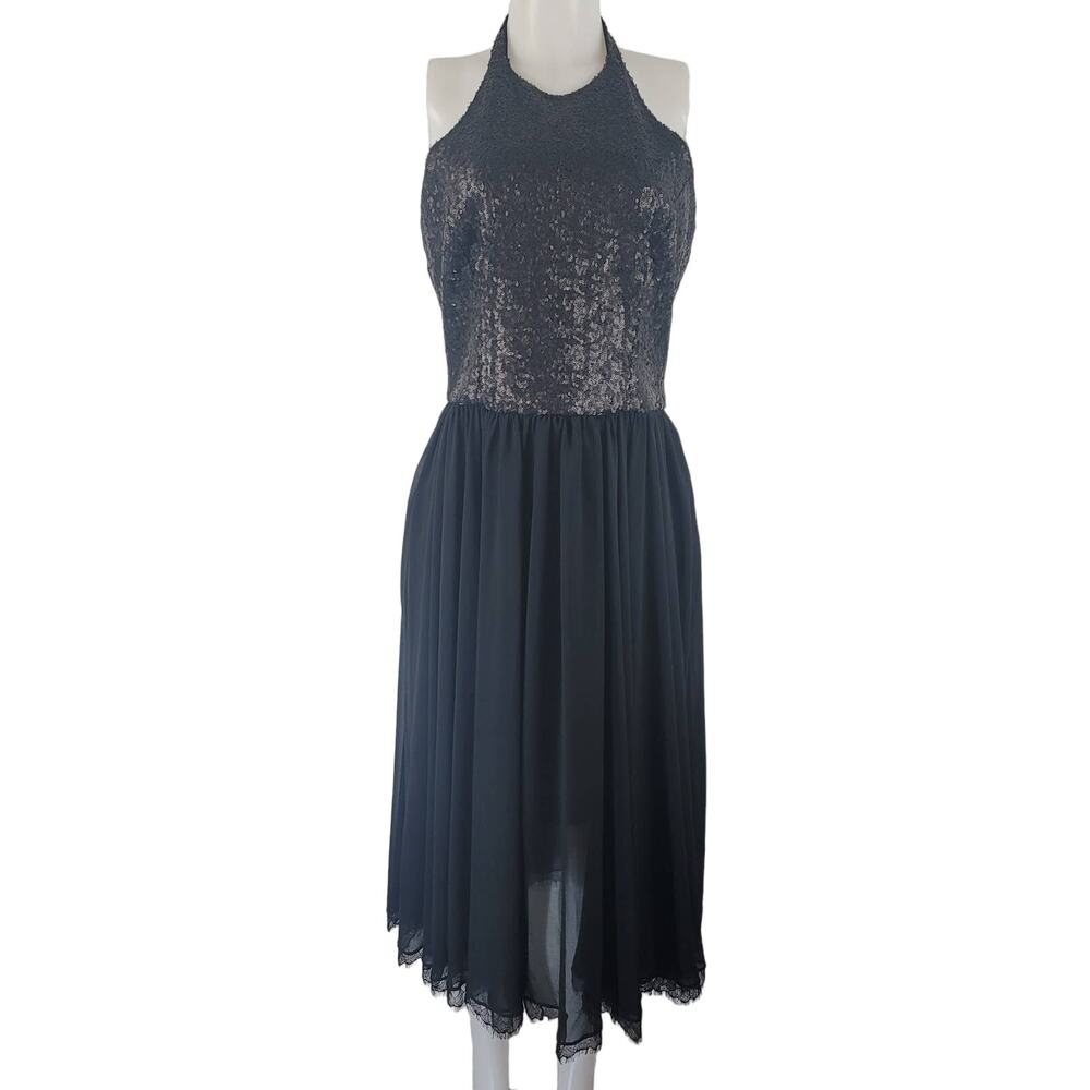 Dress the Population High Neck Black Sequin Lace Trim On Skirt Women XL